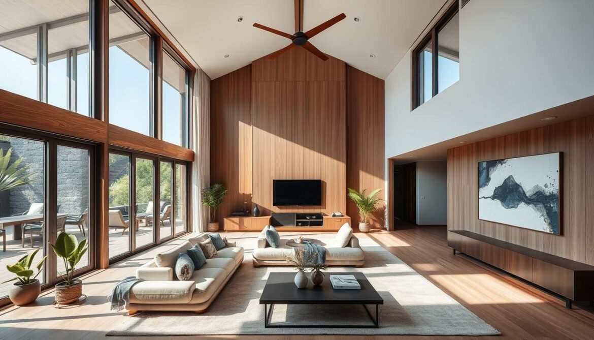 Elegant and modern Taiwanese interior design in Taichung, Taiwan. Spacious living room with large windows, minimalist furnishings, and natural light filtering in. Wooden accents and earth-toned color palette create a warm, inviting atmosphere. Carefully curated decor elements like potted plants and abstract wall art add visual interest. High-quality materials and precise craftsmanship evident throughout. Architectural details like vaulted ceilings and clean lines reflect the region's design sensibilities. An expertly designed space that seamlessly blends form and function.