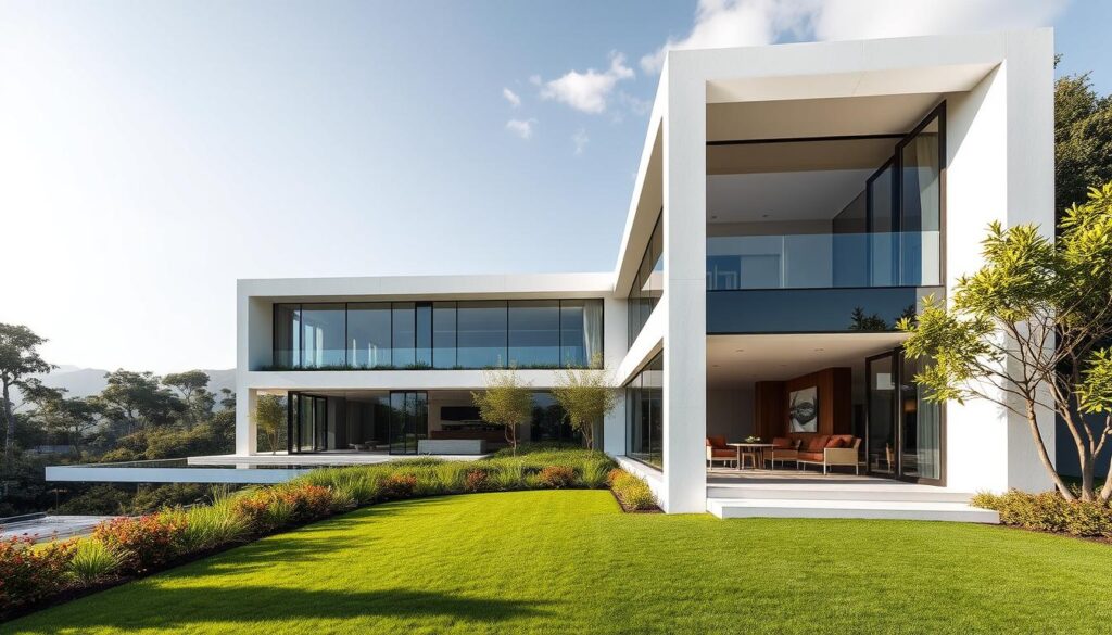 Generate an image of a modern luxury villa designed by 豐聚設計